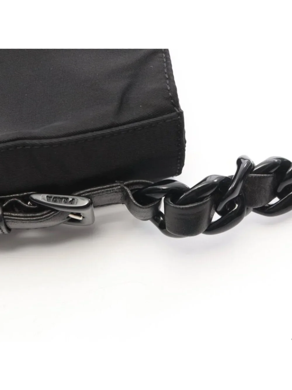 Prada Shoulder Bag Tessuto Bacheli Black Nylon Leather Triangle Logo Chain